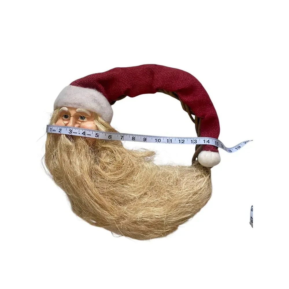 Vintage Grapevine Santa Claus Folk Art Handmade Christmas Wreath Moon Jute Beard